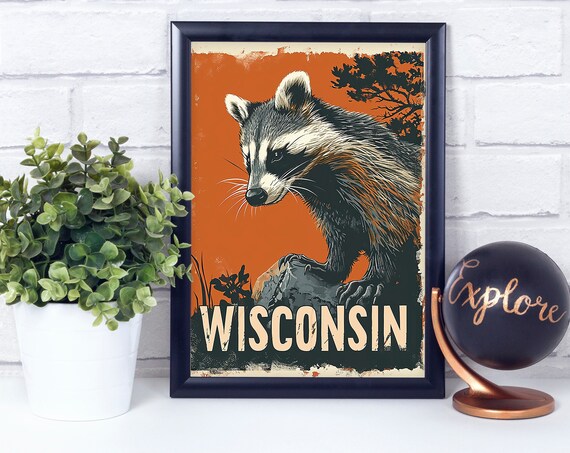 Badger Wisconsin National State Animal Vintage Retro Style Poster Print Wall Dcor