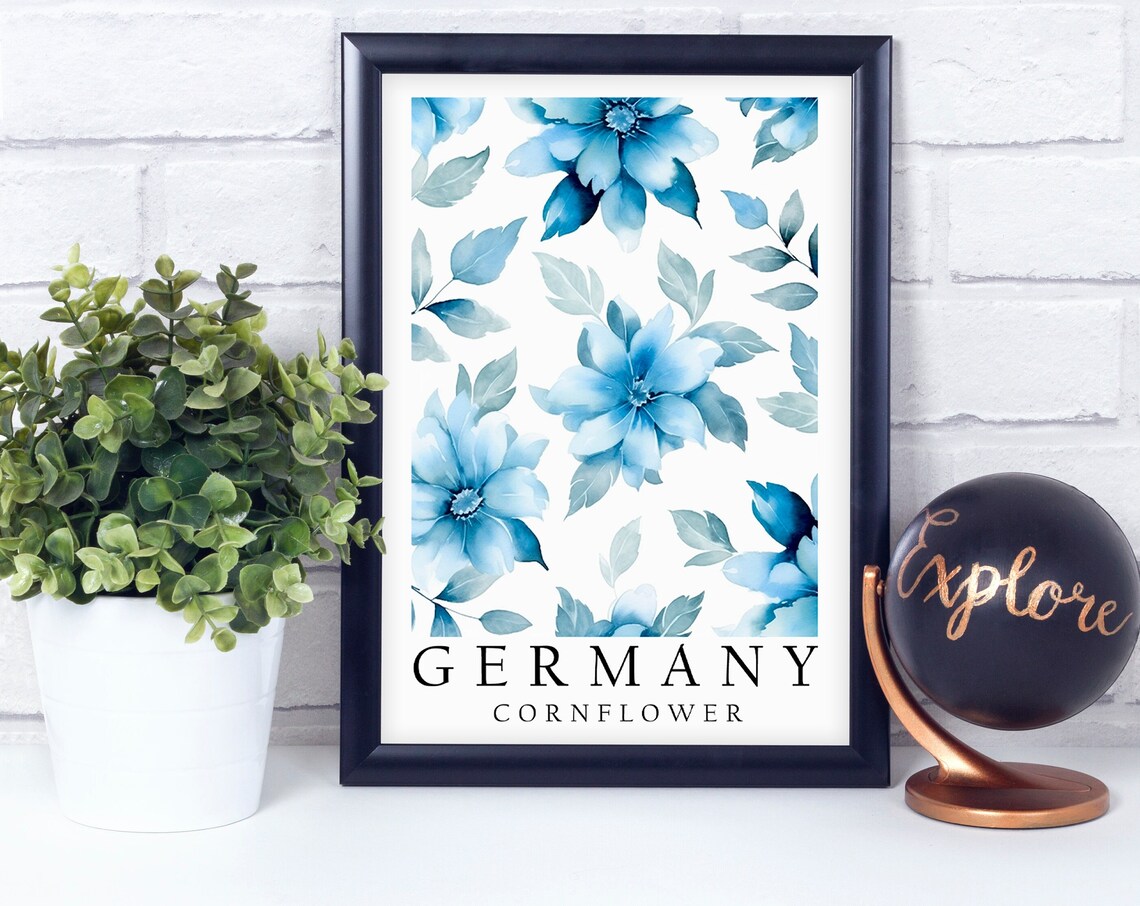 Germany Cornflower Blue Watercolor Botanical Floral Art Poster