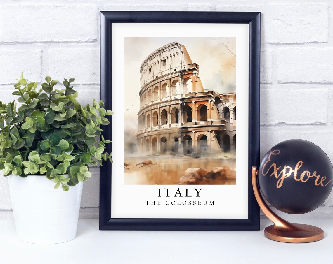 The Colosseum Rome Italy Ancient Watercolor Landmark Travel Poster