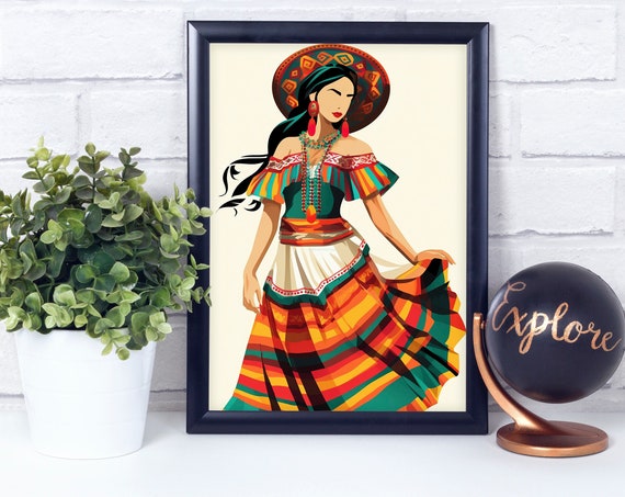 Woman Wearing Traditional Mexican Dress Poster Print Home Dcor