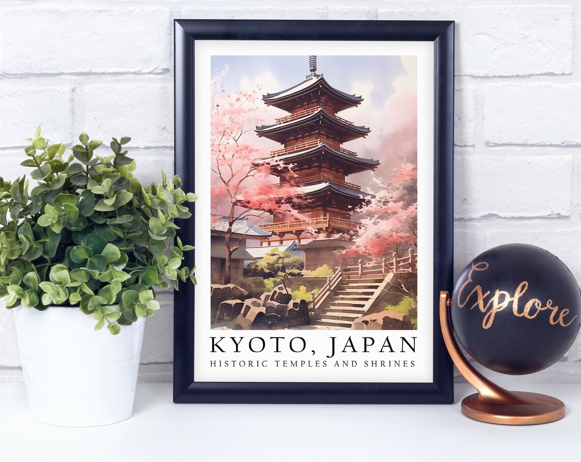 Kyoto Japan Historic Five Story Pagoda Cherry Blossom Travel Poster