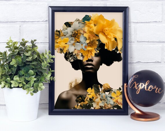 Black Afro African Woman With Flower Art Print