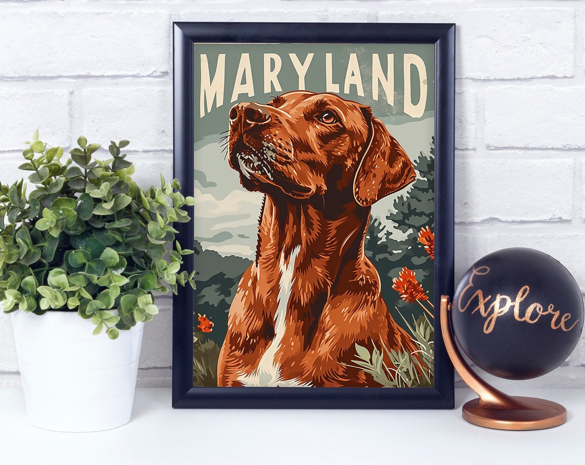 Maryland Chesapeake Bay Retriever Vintage State Dog Breed Poster