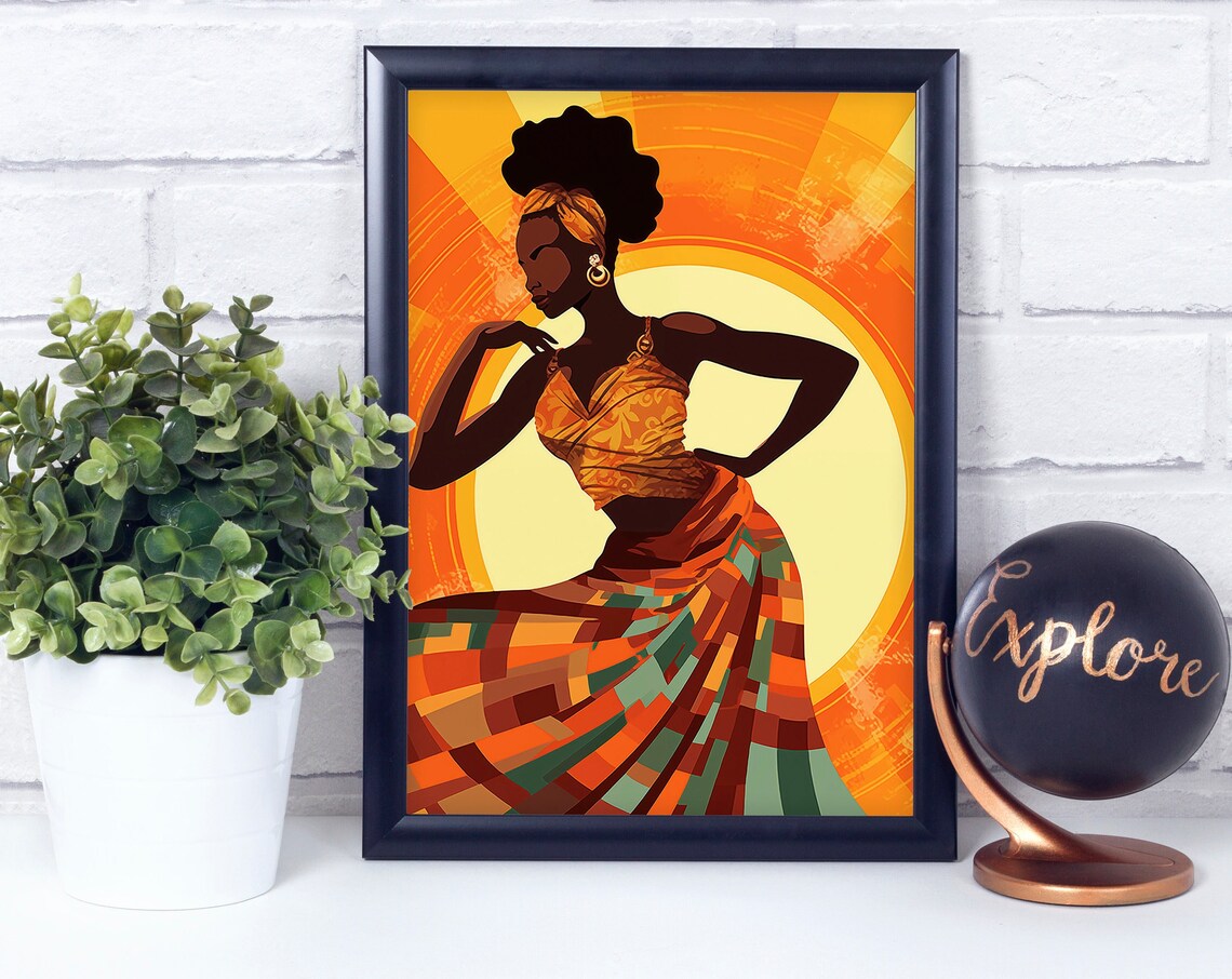 African Woman Dance Vibrant Sunset Traditional Dress Art Poster
