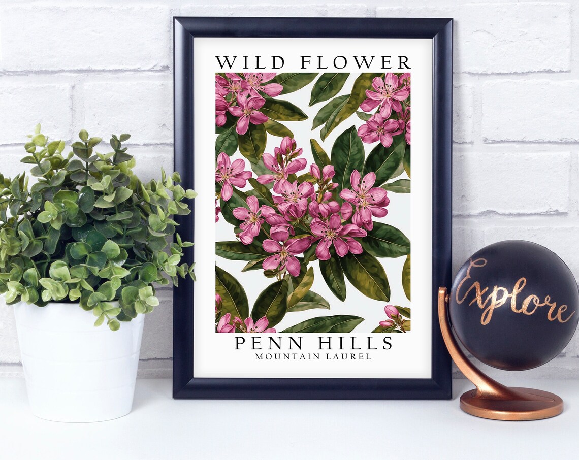 Penn Hills Mountain Laurel Deep Pink Wild Flower Botanical Art Poster