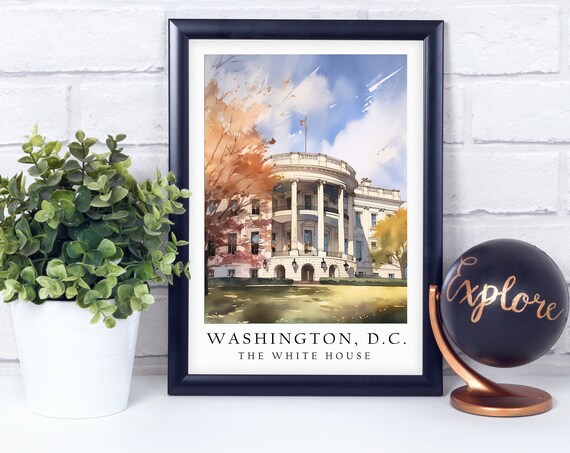 The White House Washington DC Watercolor Landmark Travel Print