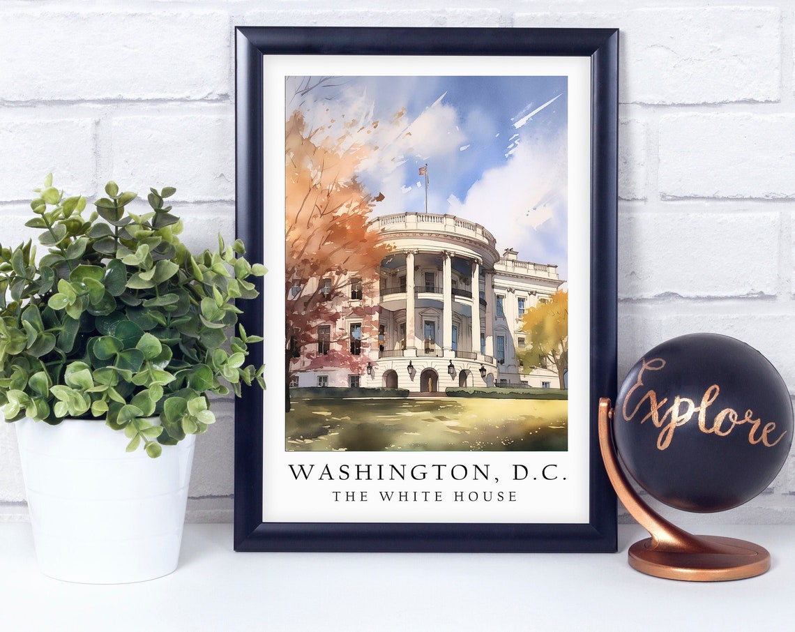 The White House Washington DC Watercolor Landmark Travel Print