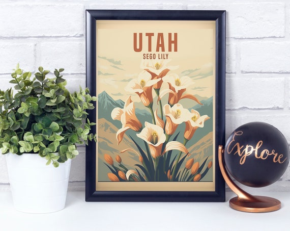 Sego Lily Utah Vintage Retro Style Art Print
