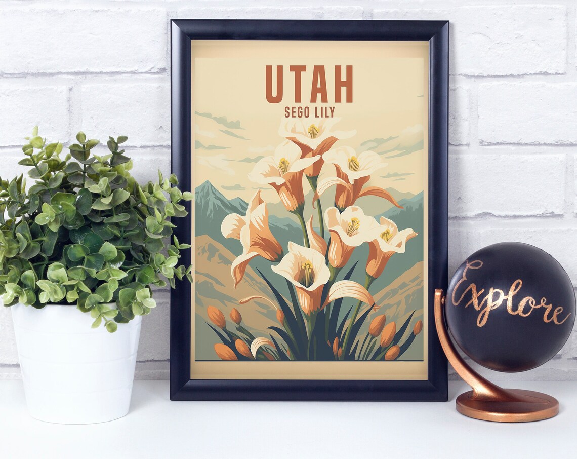 Sego Lily Utah Vintage Retro Style Art Print