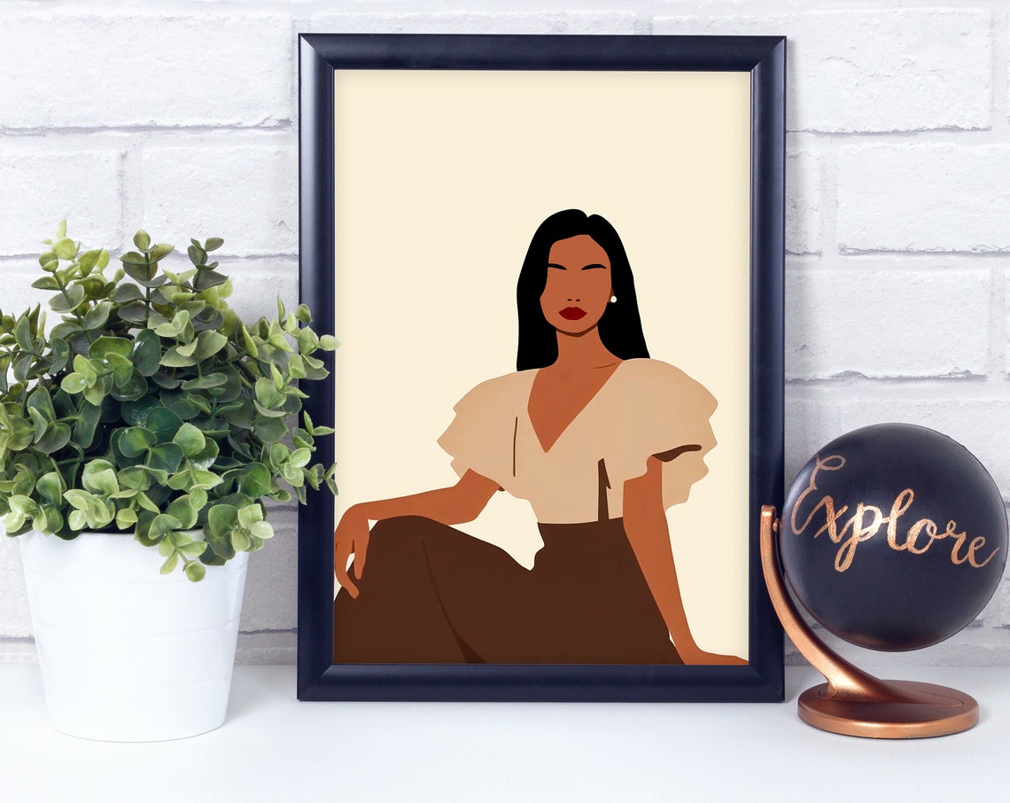 Filipina Woman Sitting Elegant Minimalist Portrait Art Poster