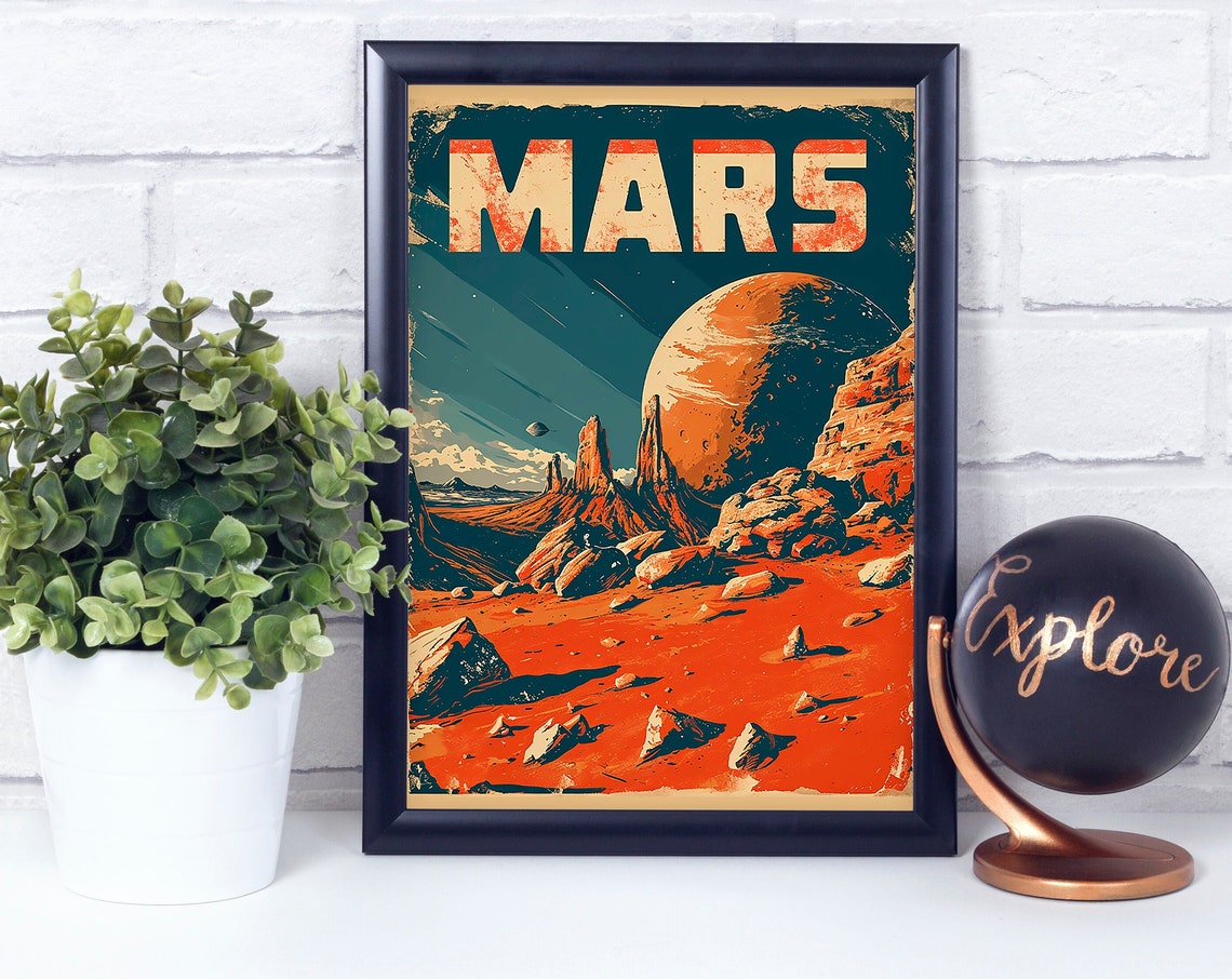 Planet Mars Red Planet Landscape Vintage Sci-Fi Space Travel Poster