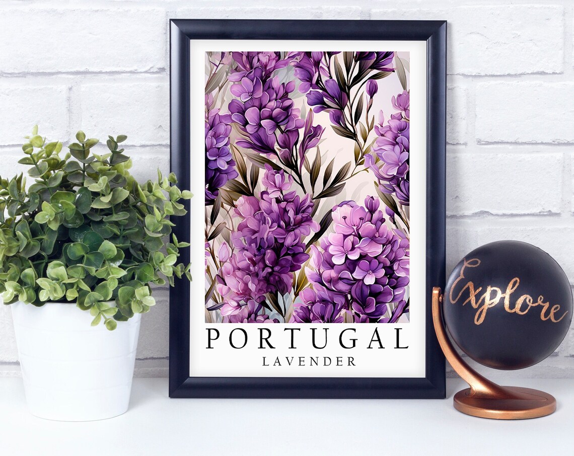 Portugal Lavender Purple Floral Botanical Travel Illustration Poster