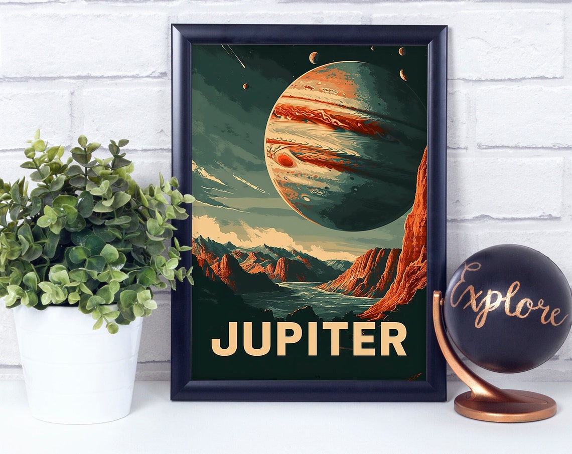 Jupiter Planet Retro Futuristic Space Travel Vintage Art Poster