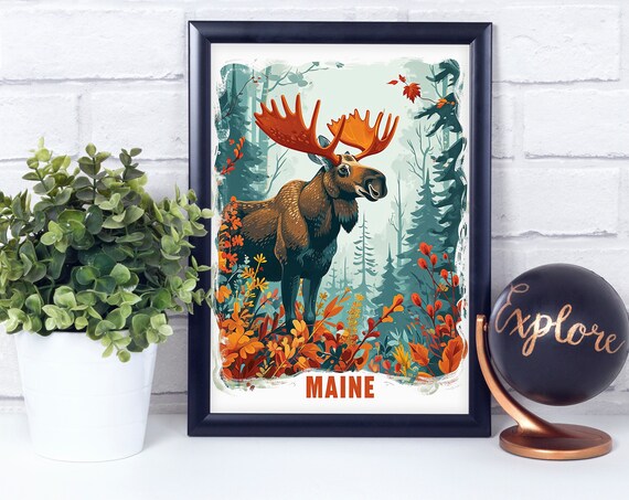Moose Maine National State Animal Poster Print Wall Dcor