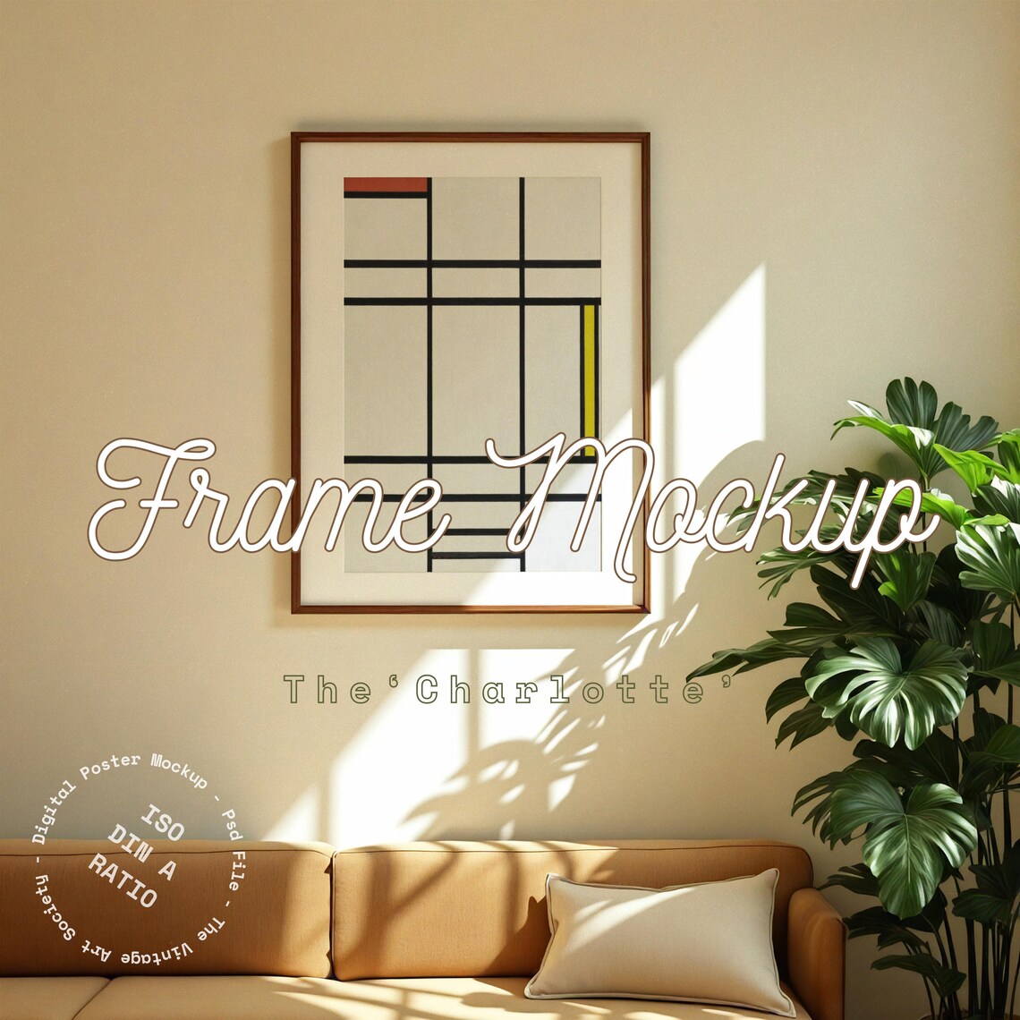 Frame Poster Mockup With Mat Border, Minimalist Display