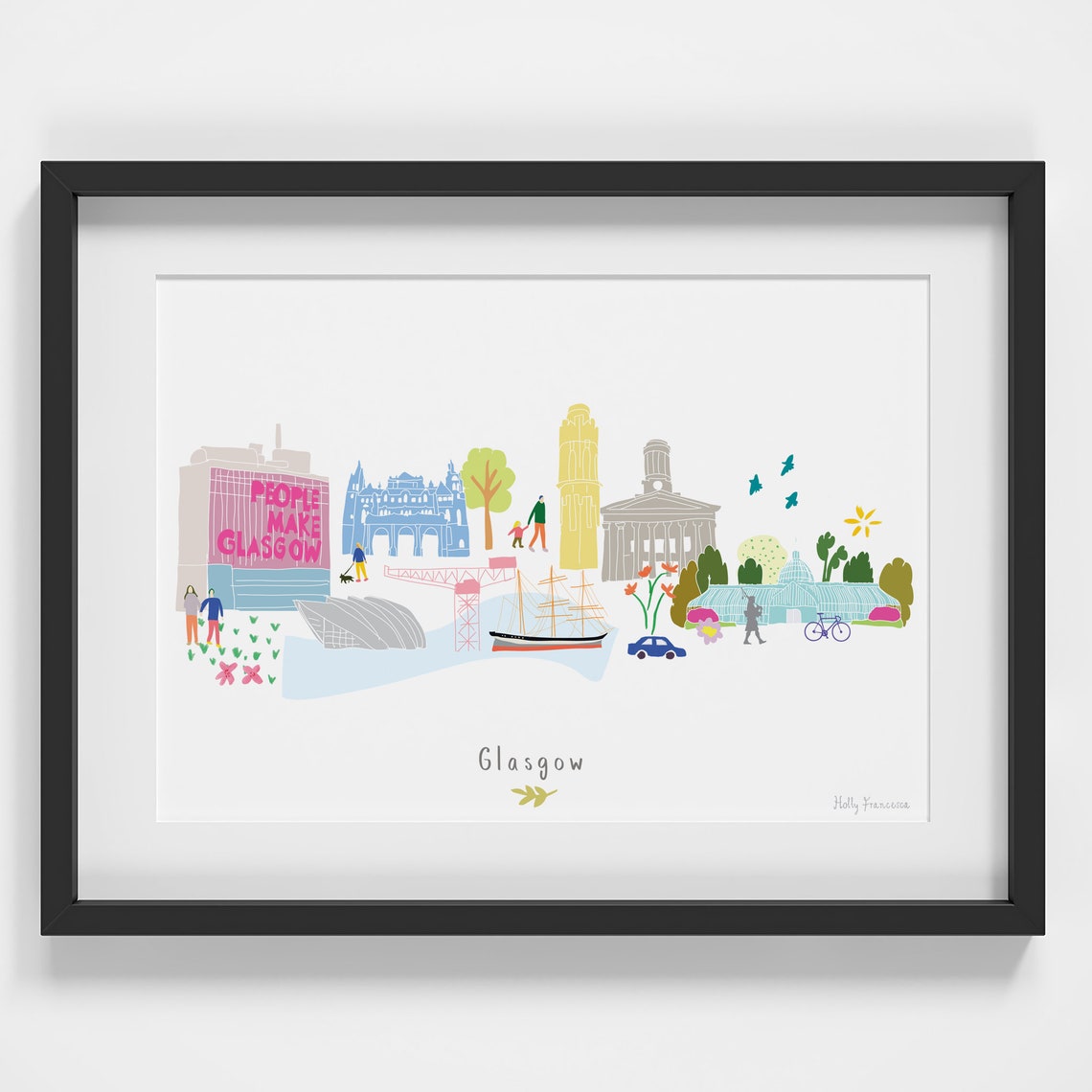 Glasgow Skyline Cityscape Landmarks Art Print