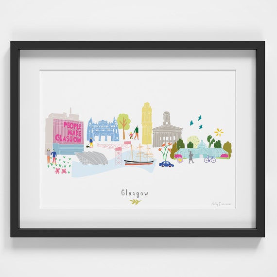 Glasgow Skyline Cityscape Landmarks Art Print