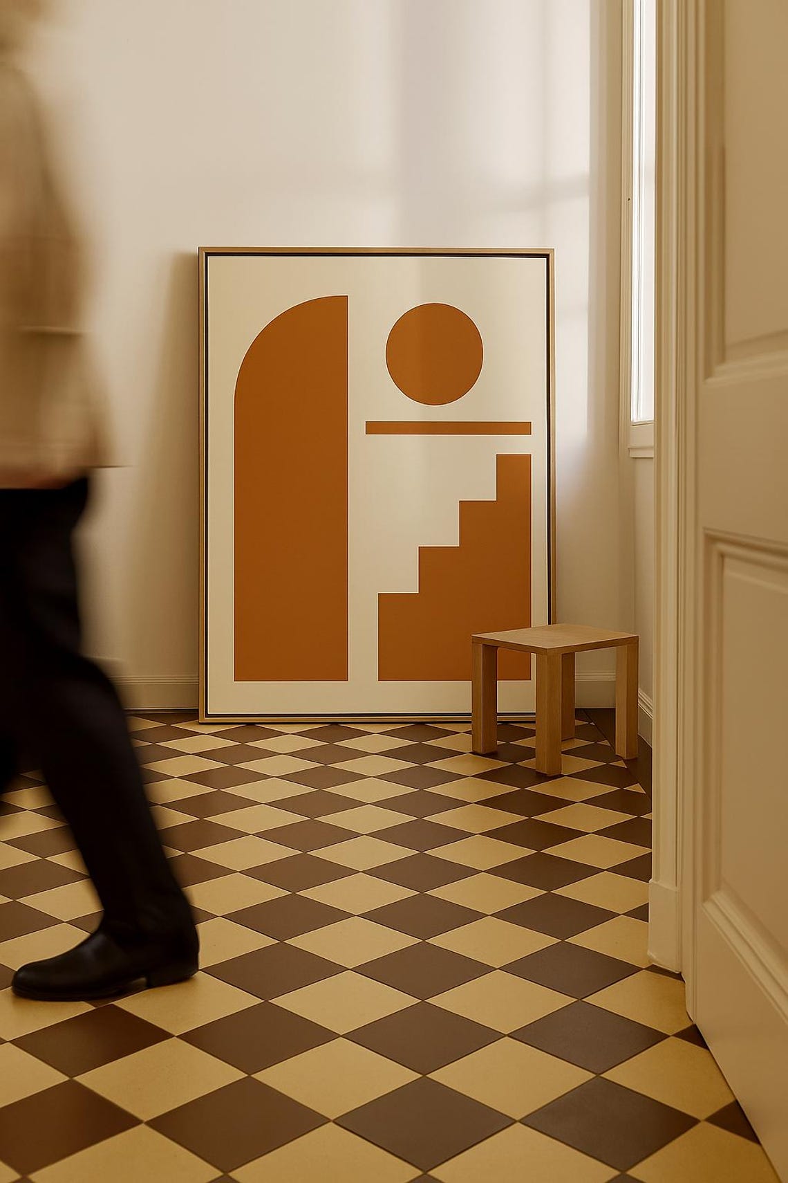 Burnt Orange Arch Steps Geometric Midcentury Modern Art Poster