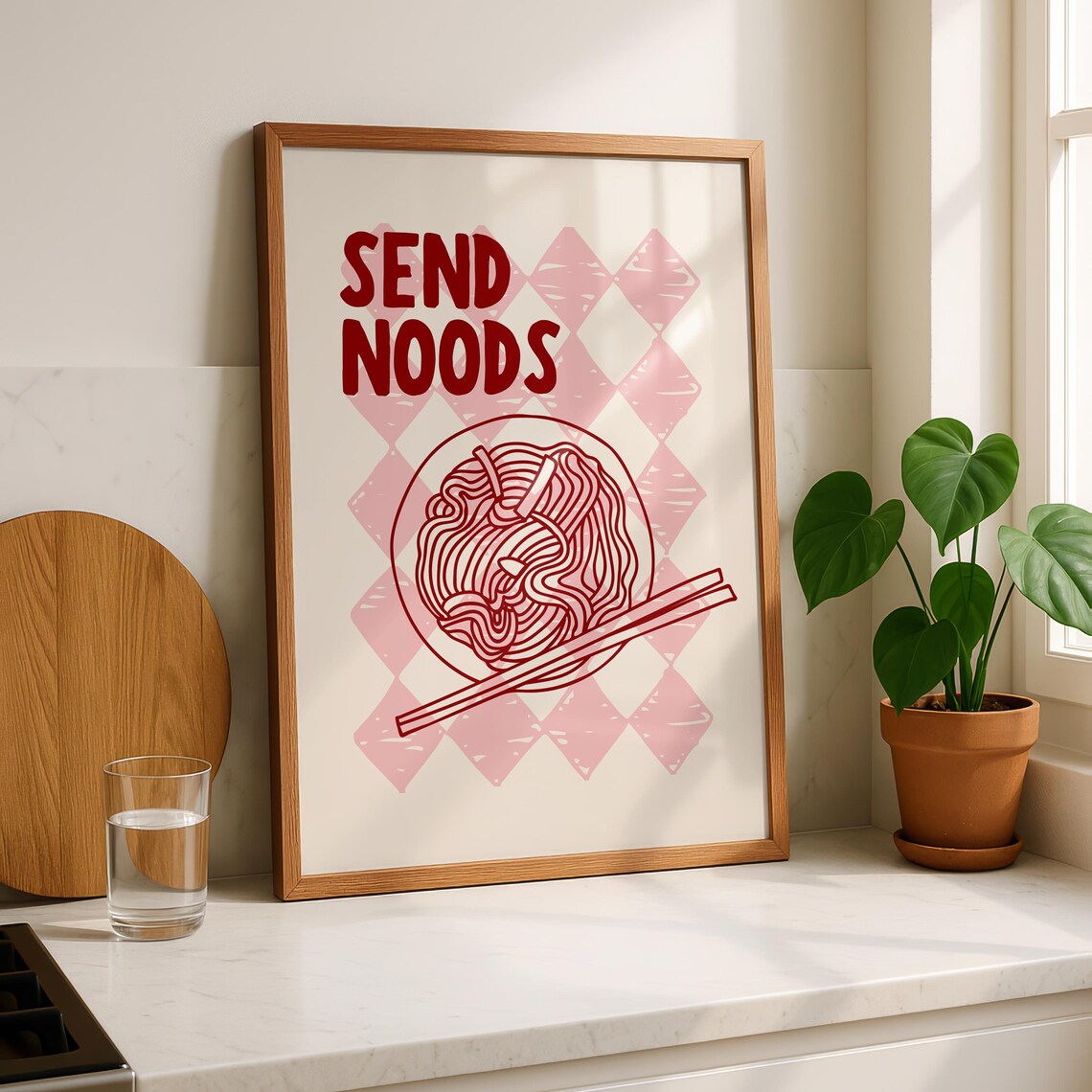 Send Noods Poster, Funny Ramen Kitchen Art Print