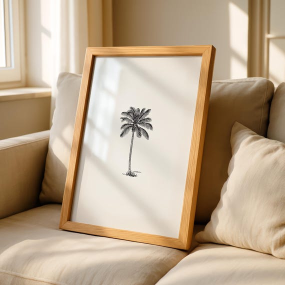 Palm Tree Poster Minimalist Surf Print Coastal Wall Art Modern Neutral Boho Decor Line
