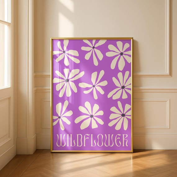 Wildflower Retro Purple Daisy Floral Pattern Art Decor Poster