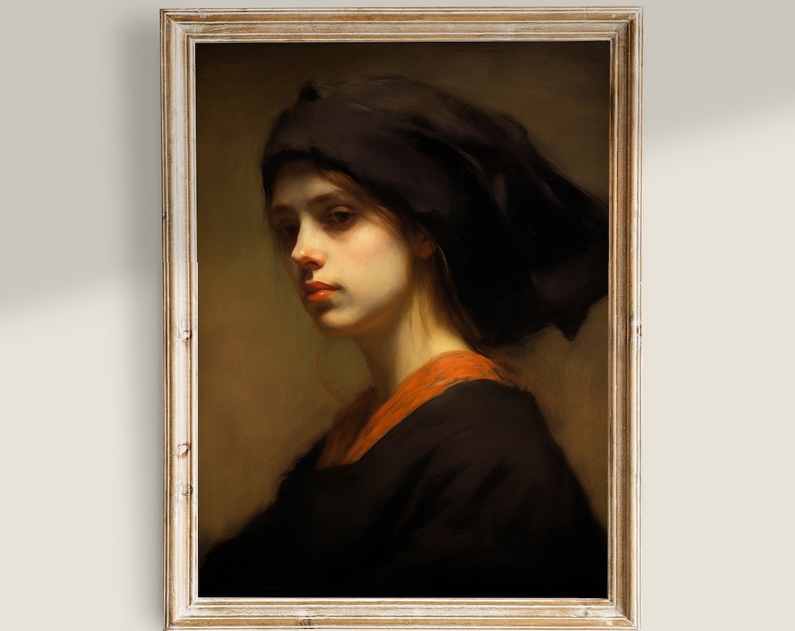 Moody Victorian Woman Portrait, Vintage Art Print