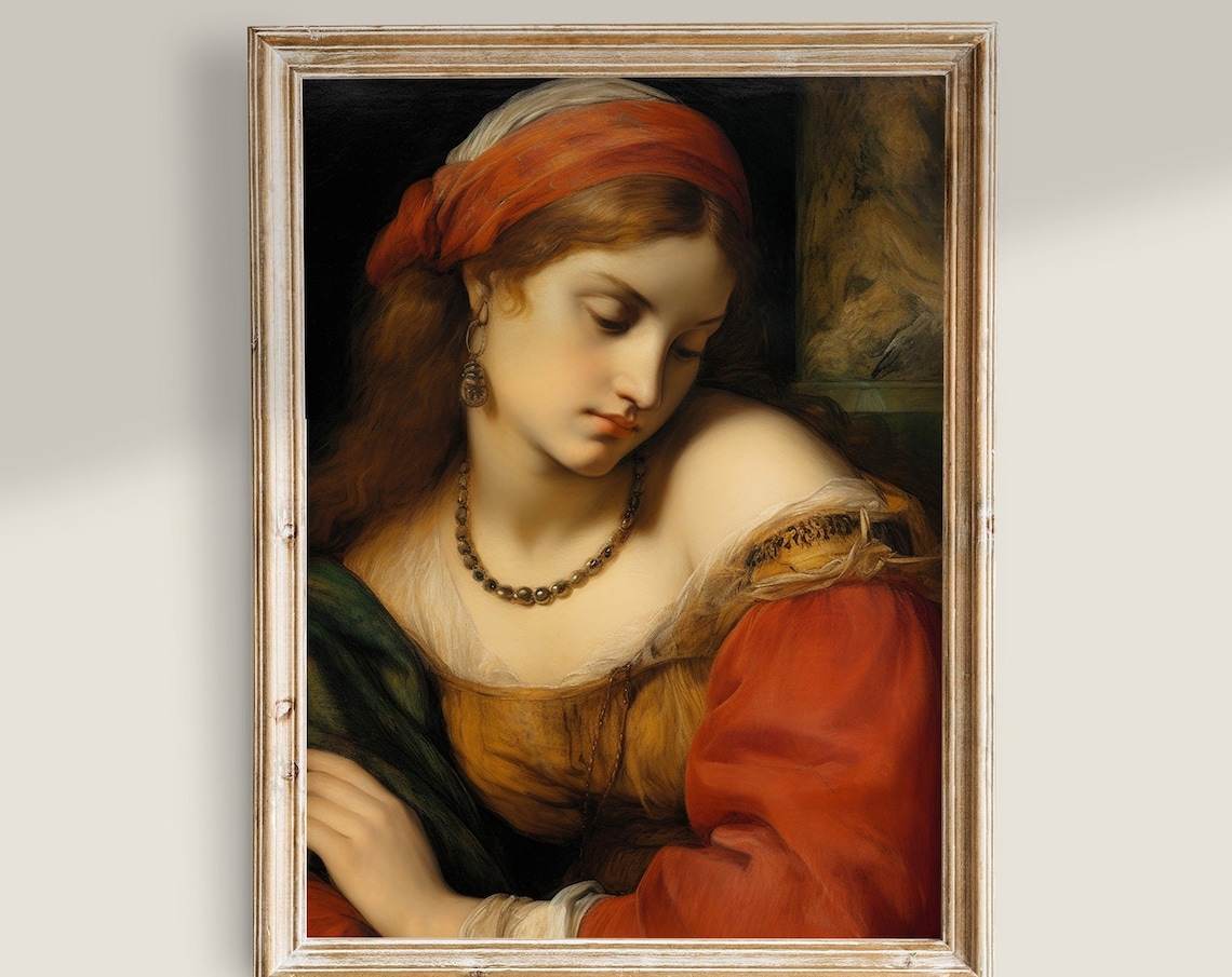 Victorian Woman Portrait Art Print, Dark Academia Decor
