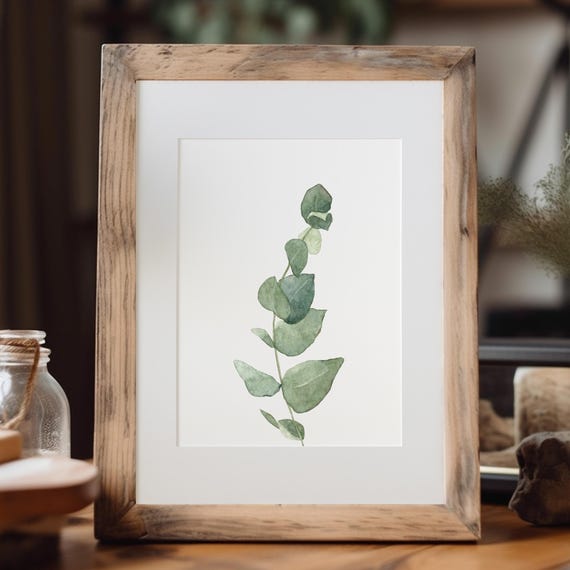 Eucalyptus Watercolor Print Minimalist Botanical Wall Art A48x10in5x7in Jpg Pdf