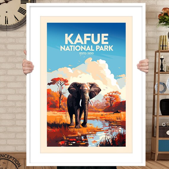 Kafue National Park Estd 1950 African Elephant Safari Travel Poster
