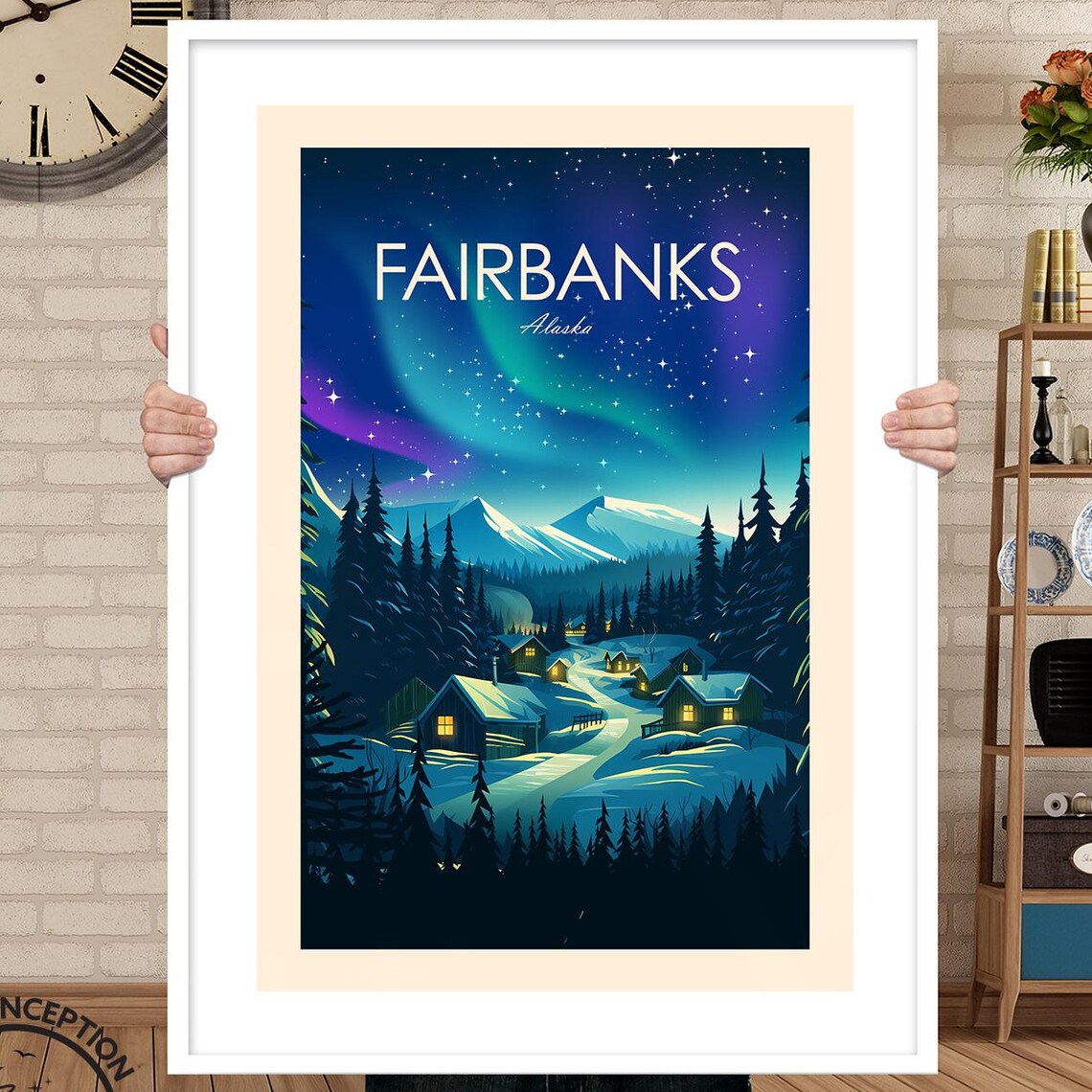 Fairbanks Alaska Travel Poster, Northern Lights Art - Image 2