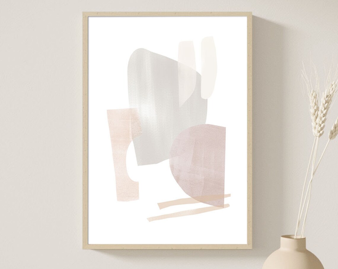 Blush Pink Gray Soft Abstract Organic Shapes Watercolor Poster