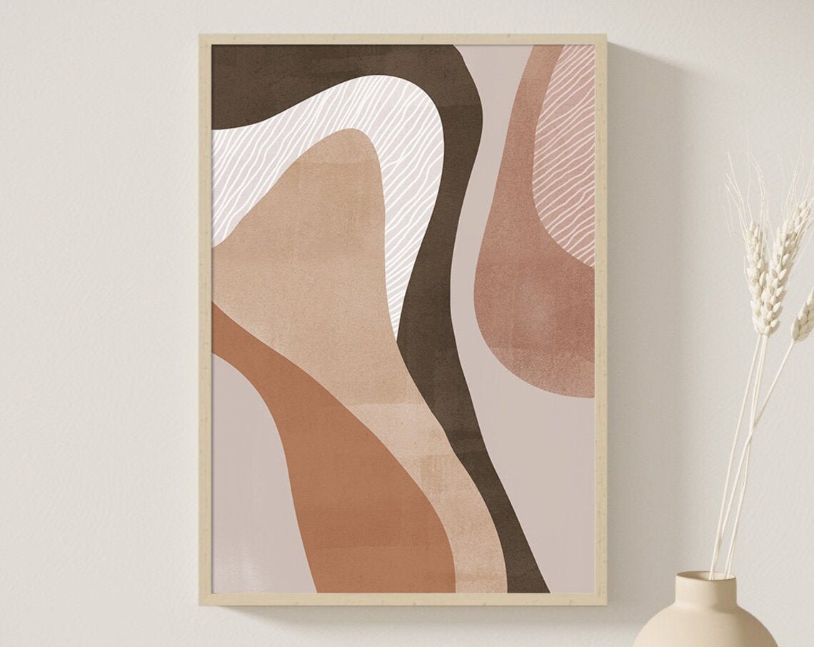Brown Beige Abstract Wavy Terracotta Organic Modern Painting Poster