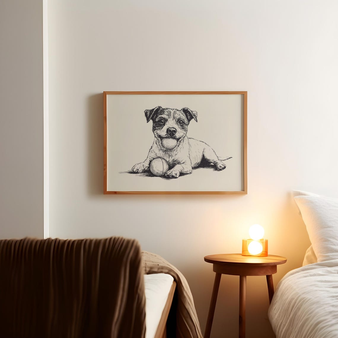 Jack Russell Terrier Lying Down With Ball Ink Sketch Dog Poster - Image 2