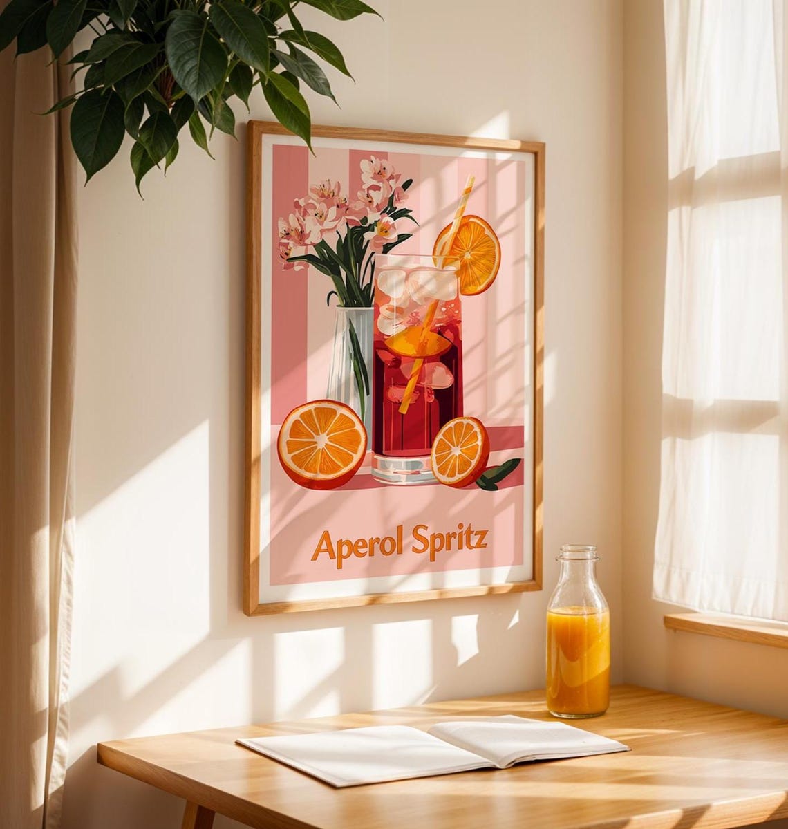 Aperol Spritz Highball Glass Pink Striped Summer Cocktail Poster - Image 3