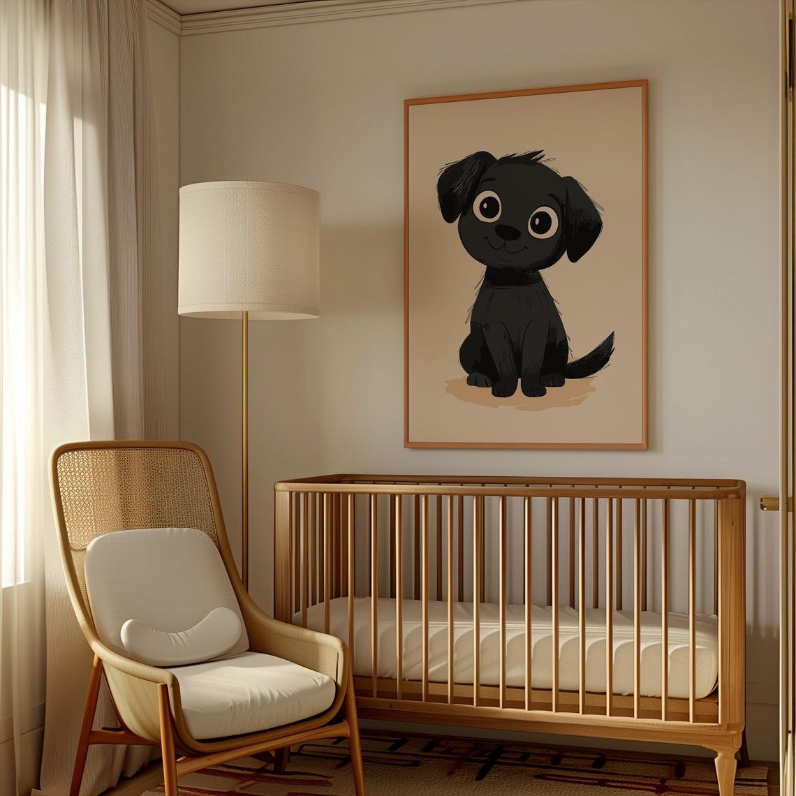 Cute Black Puppy Cartoon With Big Eyes Nursery Kids Wall Art - Image 3
