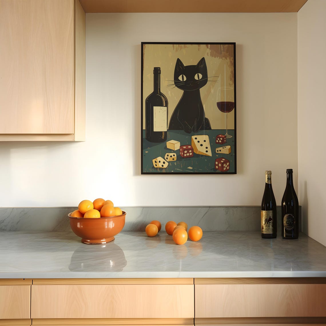 Black Cat Wine Cheese Dice Retro French Bistro Cartoon Poster - Image 2
