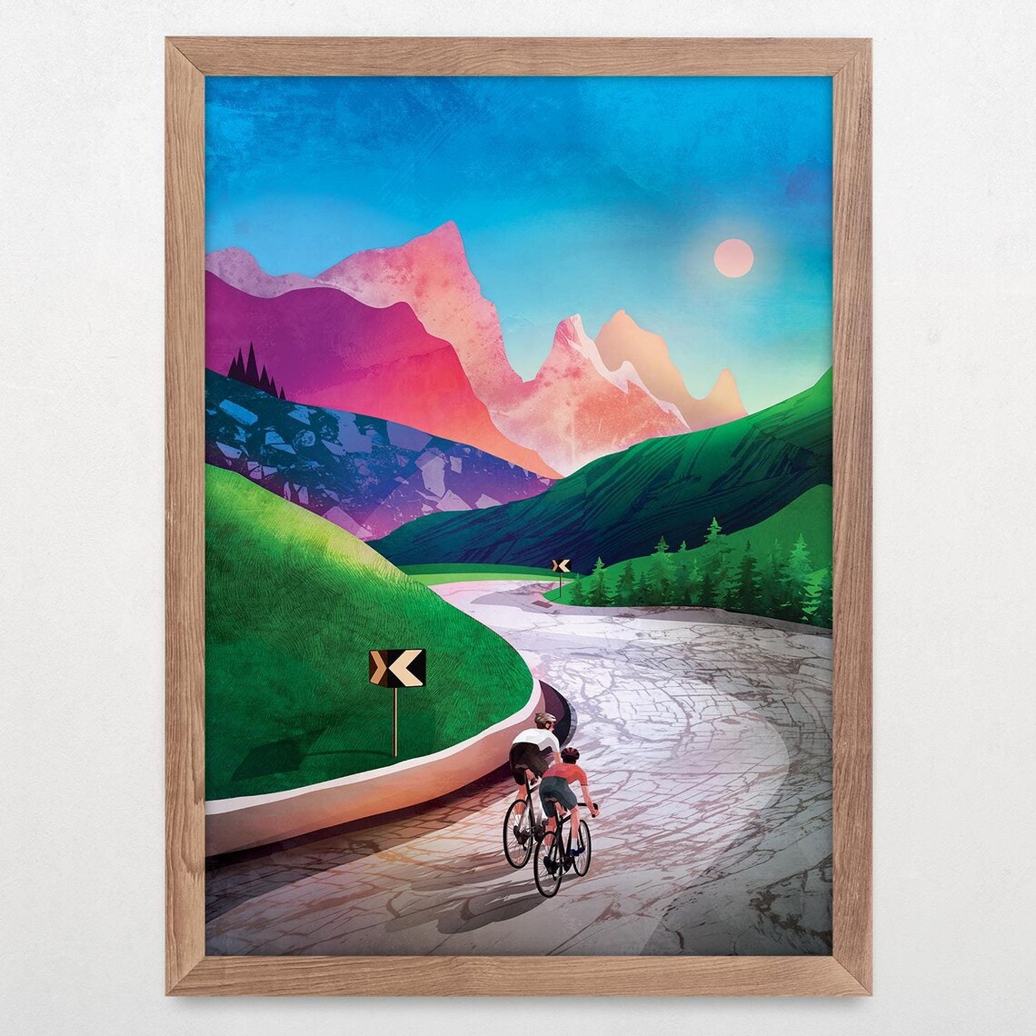 Cycling Friends Reaching Mountain Pass Art Print