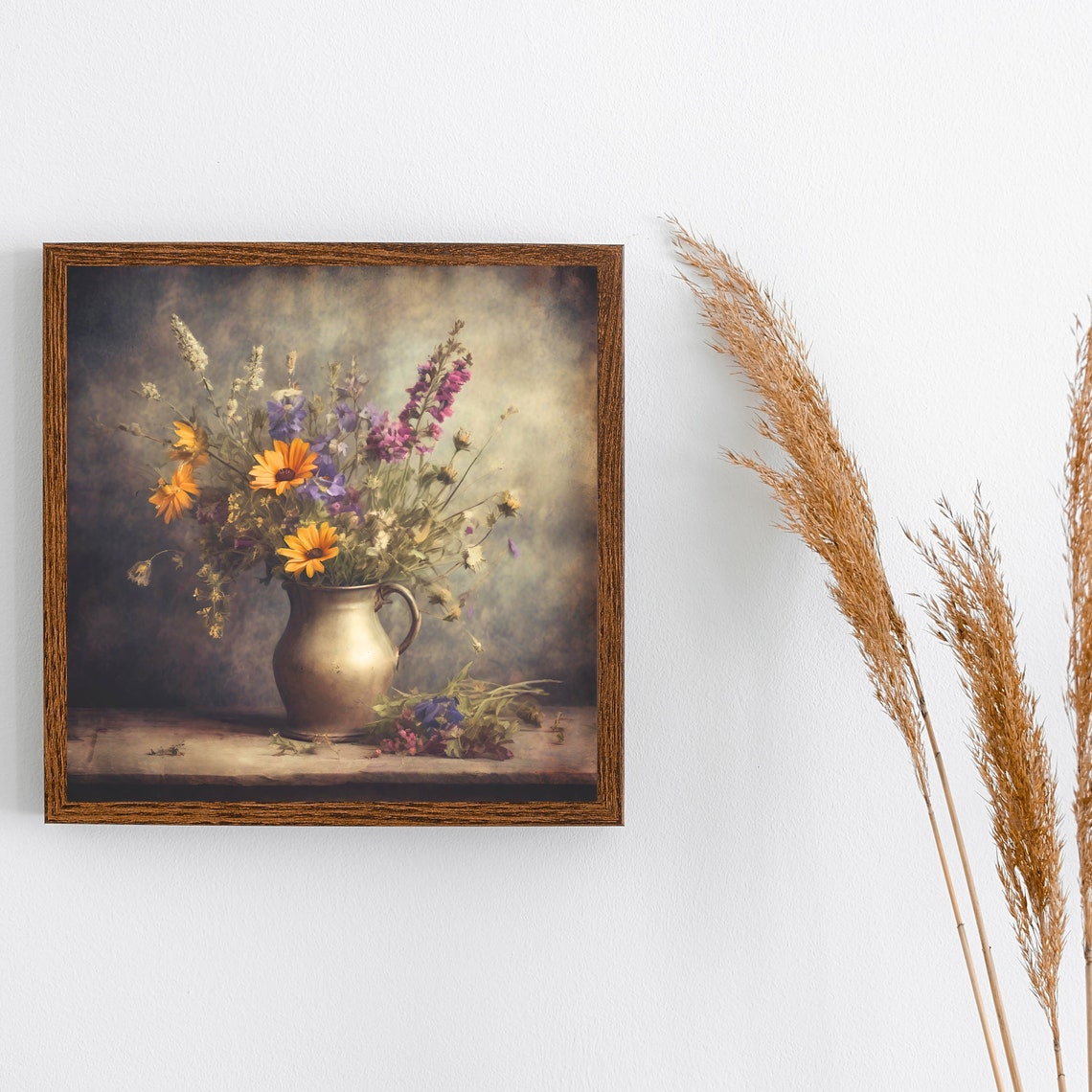Wildflower Vase Painting Spring Cottagecore Farmhouse Still Life Flower Vintage Art Print French Country Farmhouse Antique Oil Painting - Image 2