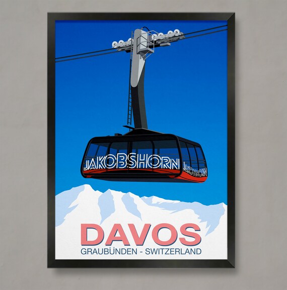 Davos Ski Resort Travel Poster, Snow Sports Print
