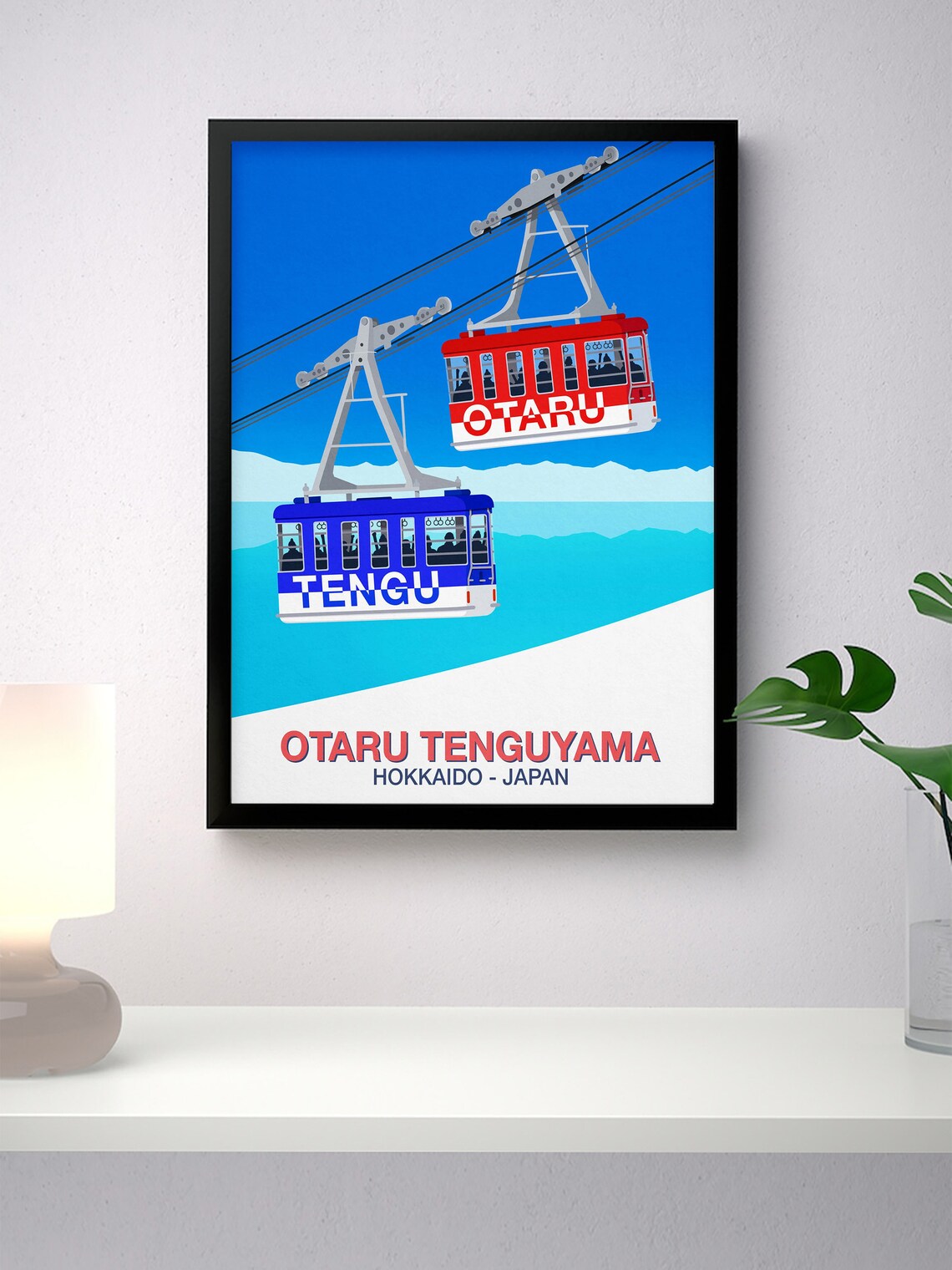 Otaru Tenguyama Ski Poster with Red and Blue Cable Cars Hokkaido Japan - Image 4