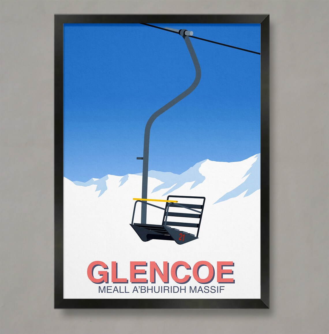 Glencoe Ski Resort Travel Poster, Ski Print