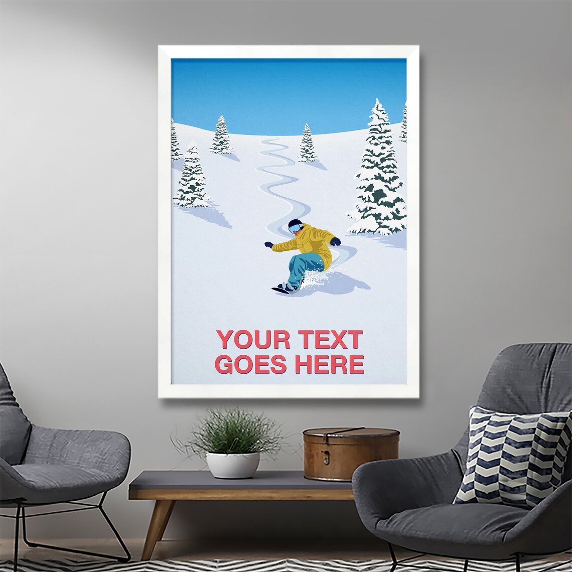 Personalised Powder Turn Snowboarder Poster Custom Text Ski Gift - Image 3