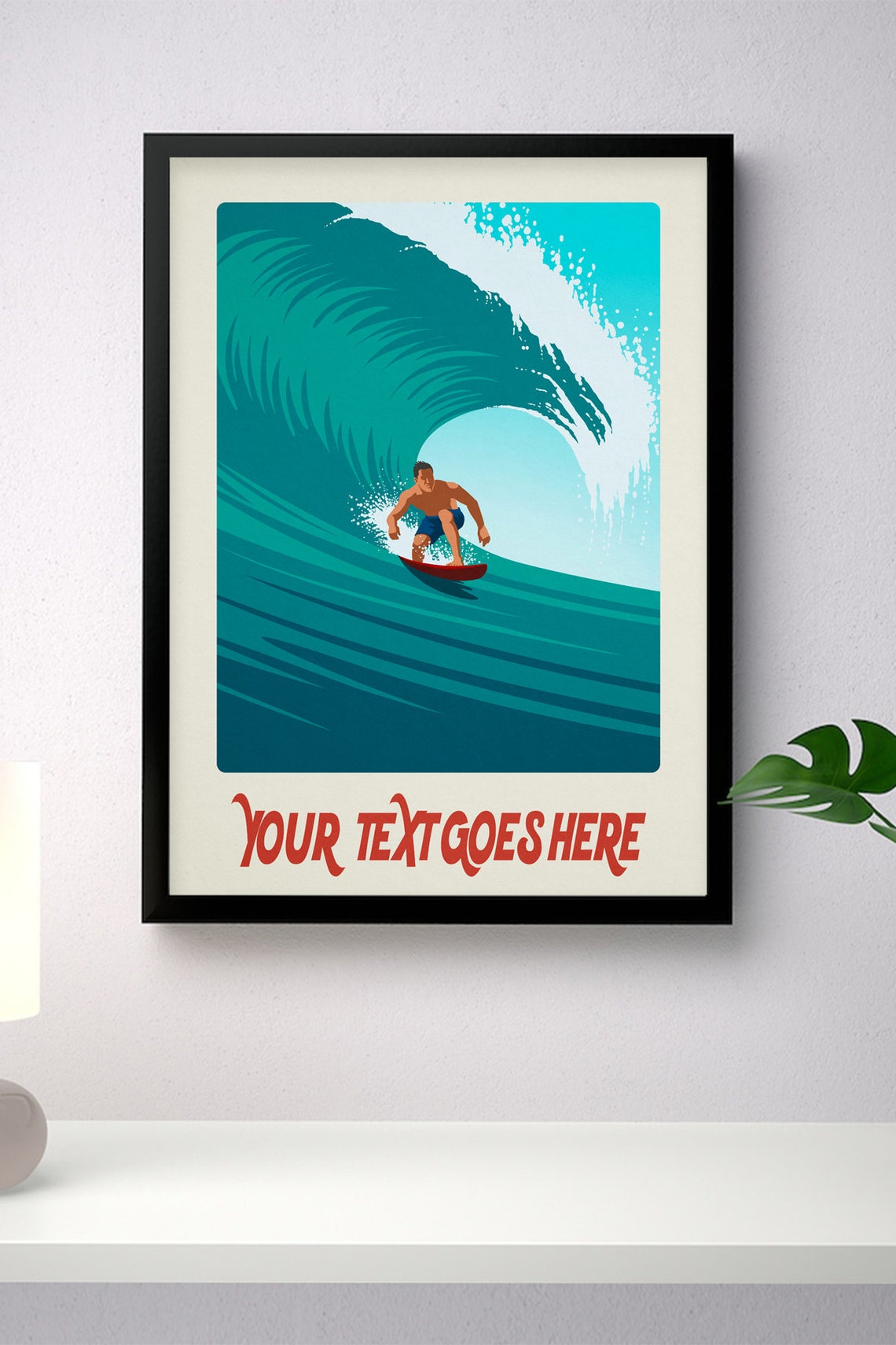 Personalised Surfer Poster Barrel Wave Red Board Custom Text Art - Image 4