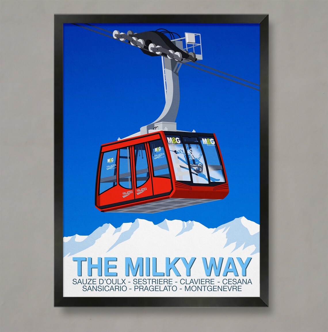 Milky Way Ski Poster, Alpine Ski Resort Travel Poster