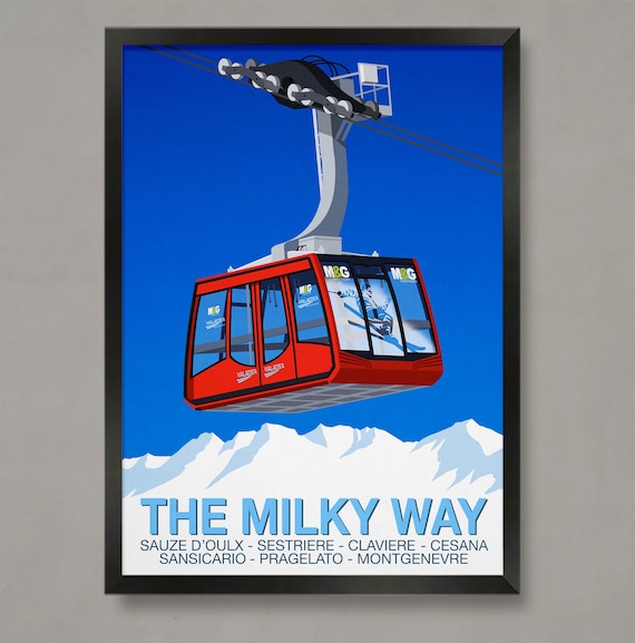 Milky Way Ski Poster, Alpine Ski Resort Travel Poster