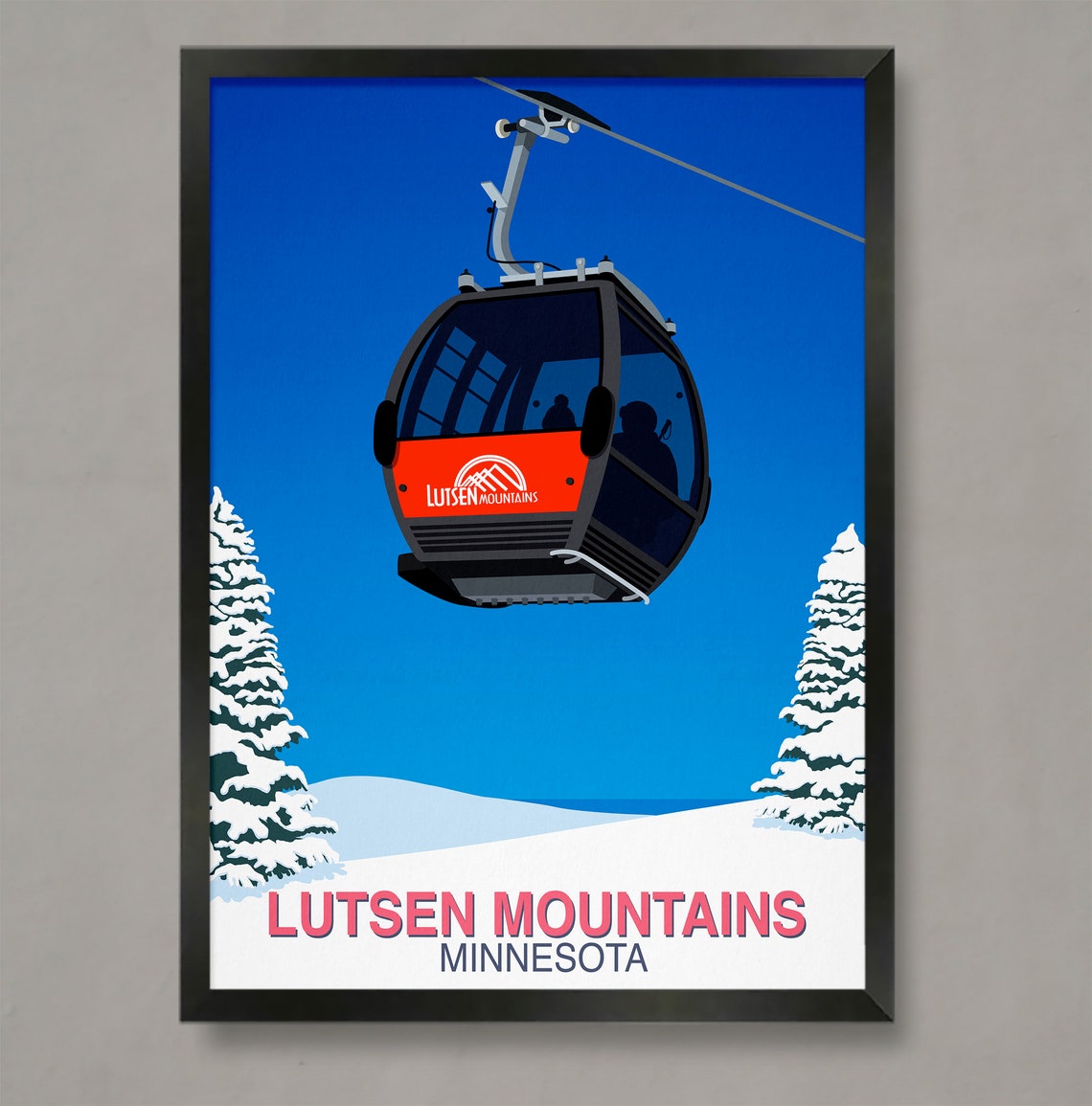 Lutsen Mountains Minnesota Gondola Cabin Retro Ski Resort Poster
