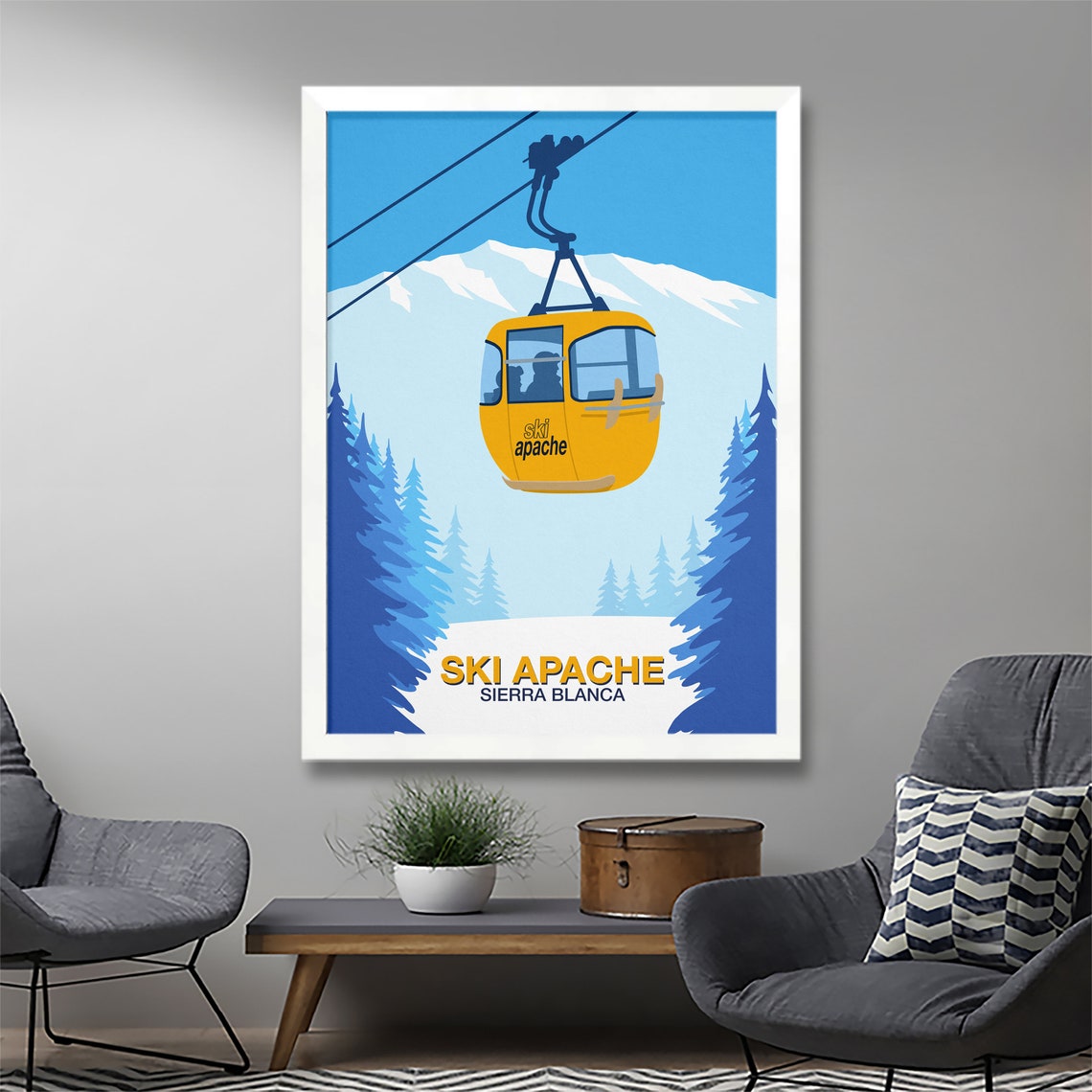 Ski Apache Sierra Blanca Yellow Gondola Vintage Travel Poster - Image 2