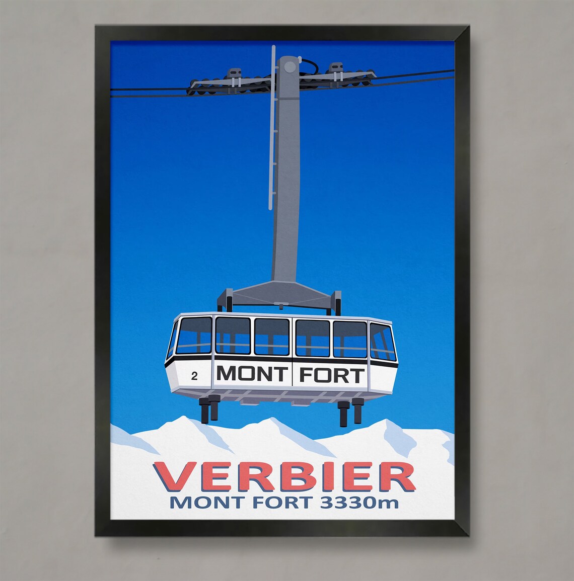 Verbier Vintage Cable Car Travel Poster