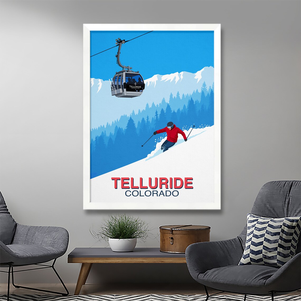 Telluride Powder Skier Ski Resort Travel Poster - Image 2