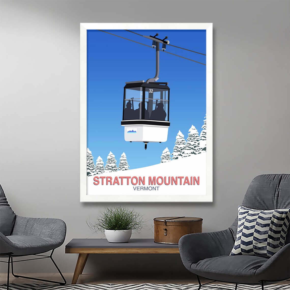 Stratton Mountain Vermont Gondola Cabin Snowy Pines Winter Ride Poster - Image 2